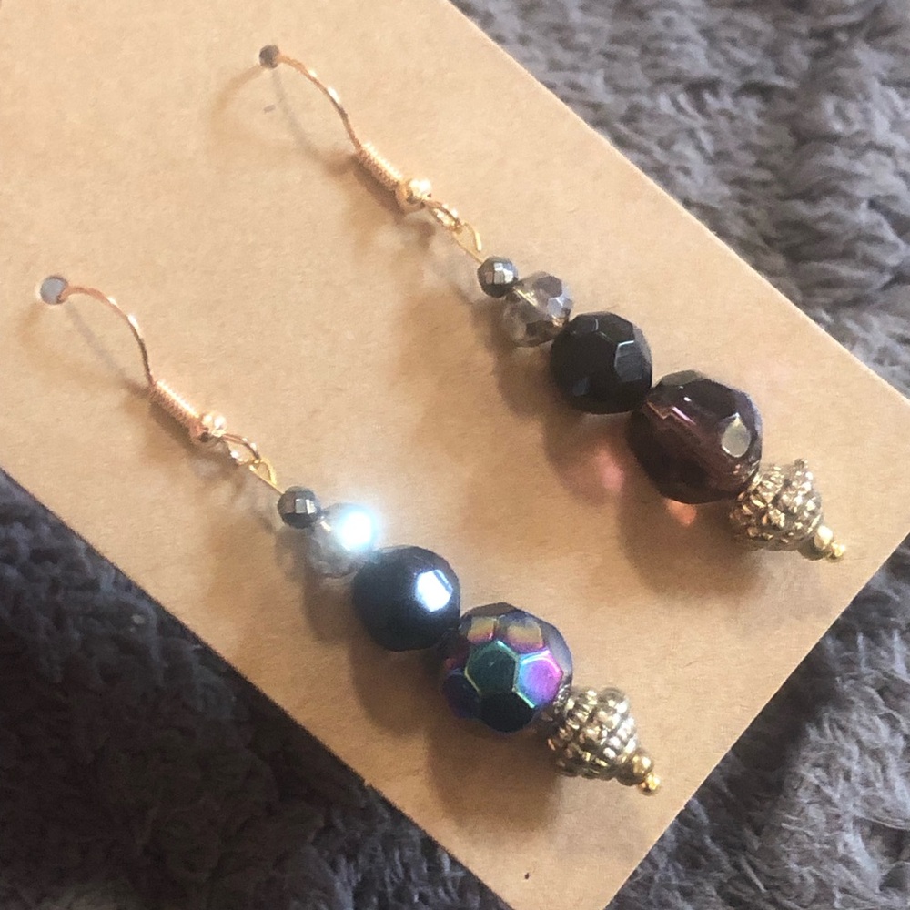 Handcrafted faceted cosmic aurora borealis rhondelle elegant dangle earrings